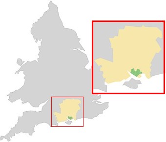 Map of where we are in England, inset Hampshire area